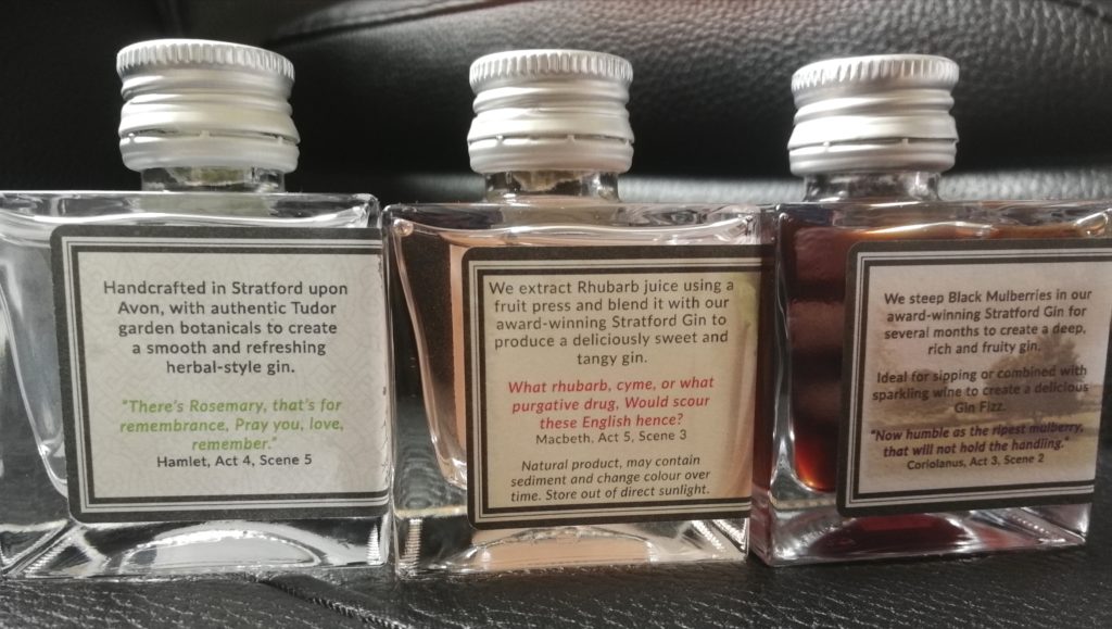 Quotes on back of Shakespeare Distillery gin bottles